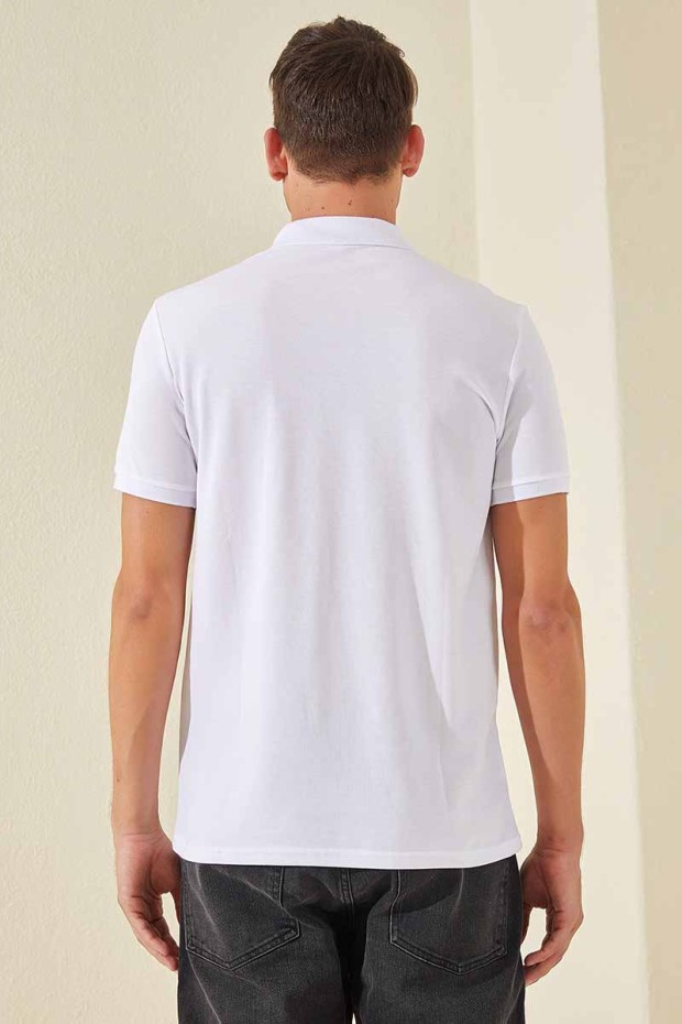 Beyaz Klasik Kısa Kol Standart Kalıp Polo Yaka Erkek T-Shirt - 87787