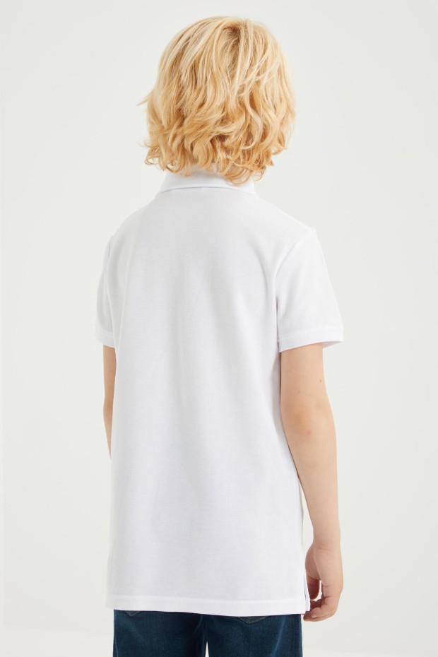 Beyaz Klasik Kısa Kollu Polo Yaka Erkek Çocuk T-Shirt - 10962