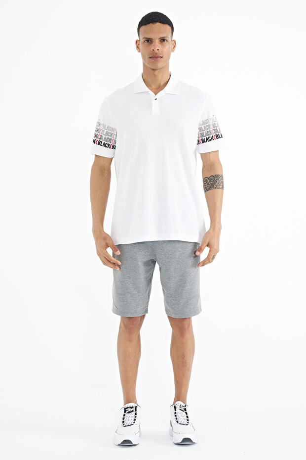 Beyaz Kol Baskı Detaylı Polo Yaka Standart Form Erkek T-shirt - 88240 - 2