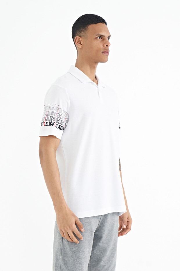 Beyaz Kol Baskı Detaylı Polo Yaka Standart Form Erkek T-shirt - 88240 - 4