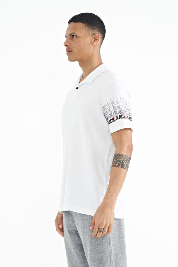 Beyaz Kol Baskı Detaylı Polo Yaka Standart Form Erkek T-shirt - 88240 - 5