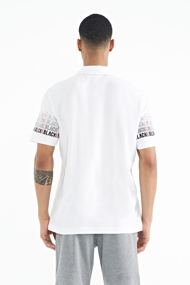 Beyaz Kol Baskı Detaylı Polo Yaka Standart Form Erkek T-shirt - 88240 - 6