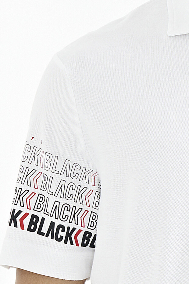 Beyaz Kol Baskı Detaylı Polo Yaka Standart Form Erkek T-shirt - 88240 - 3