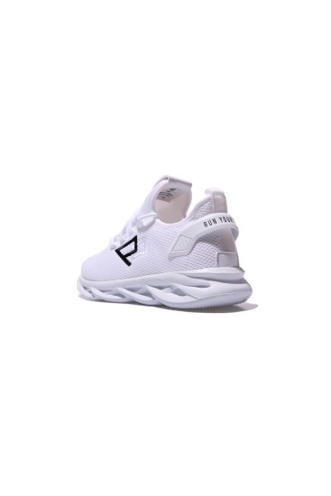 Beyaz Lastik Bağcıklı Nakış Detaylı Yüksek Taban Erkek Spor Ayakkabı - 89053 - Thumbnail