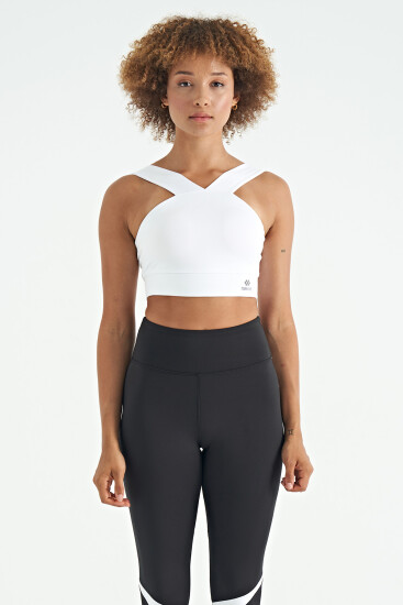 Beyaz Logo Baskılı Dar Kalıp Dalgıç Kumaş Kadın Büstiyer - 97259 - TOMMYLIFE