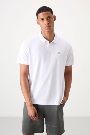 Beyaz Logo Baskılı Standart Kalıp Polo Yaka Aktif Spor Erkek T-Shirt - 88252 