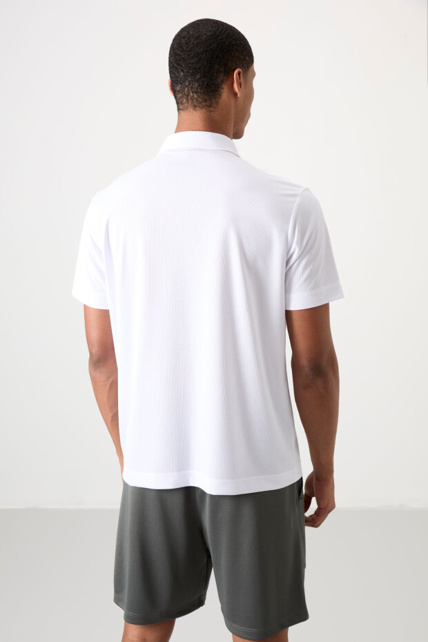 Beyaz Logo Baskılı Standart Kalıp Polo Yaka Aktif Spor Erkek T-Shirt - 88252 - 5
