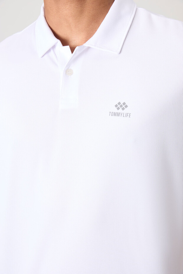 Beyaz Logo Baskılı Standart Kalıp Polo Yaka Aktif Spor Erkek T-Shirt - 88252 - 3