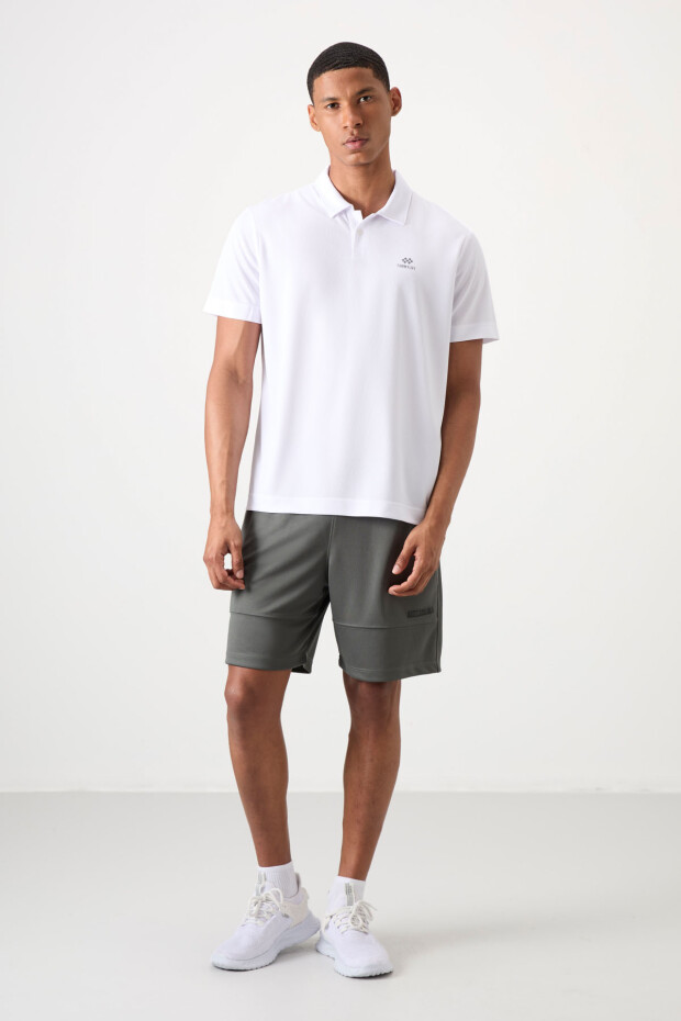 Beyaz Logo Baskılı Standart Kalıp Polo Yaka Aktif Spor Erkek T-Shirt - 88252 - 4