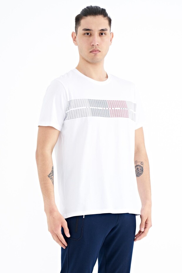 Beyaz Minimal Yazı Baskılı Standart Kalıp Erkek T-shirt - 88182