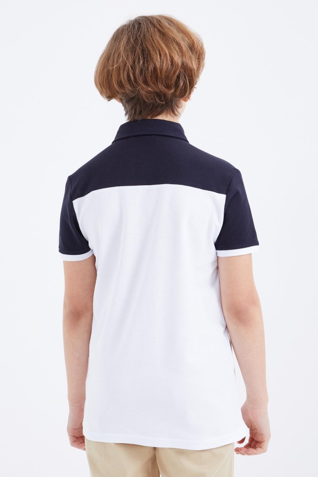 Beyaz Nakış Detaylı Kısa Kollu Polo Yaka Erkek Çocuk T-Shirt - 10906