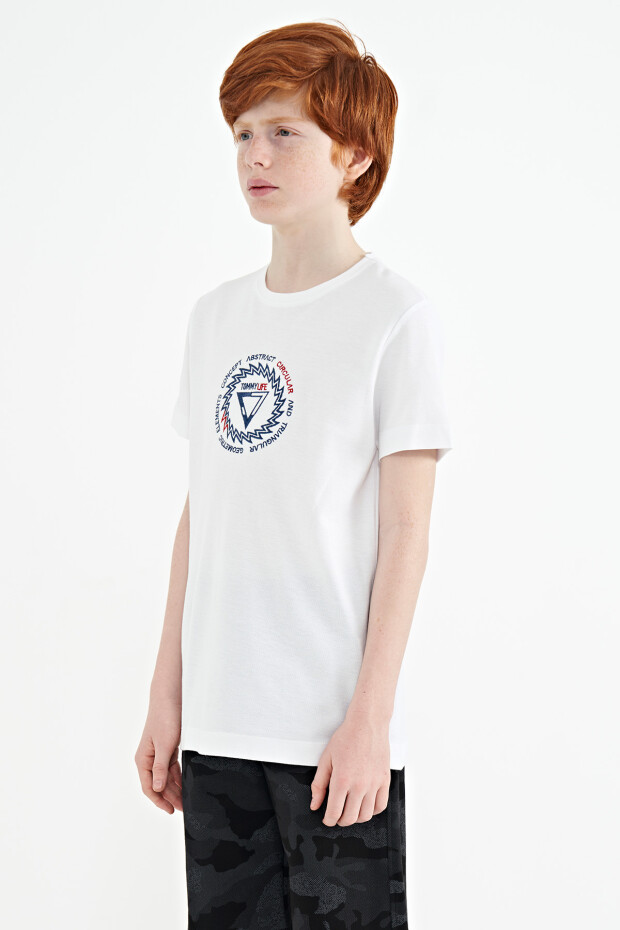 Beyaz Nakış İşleme Detaylı O Yaka Standart Kalıp Erkek Çocuk T-Shirt - 11115 - 3