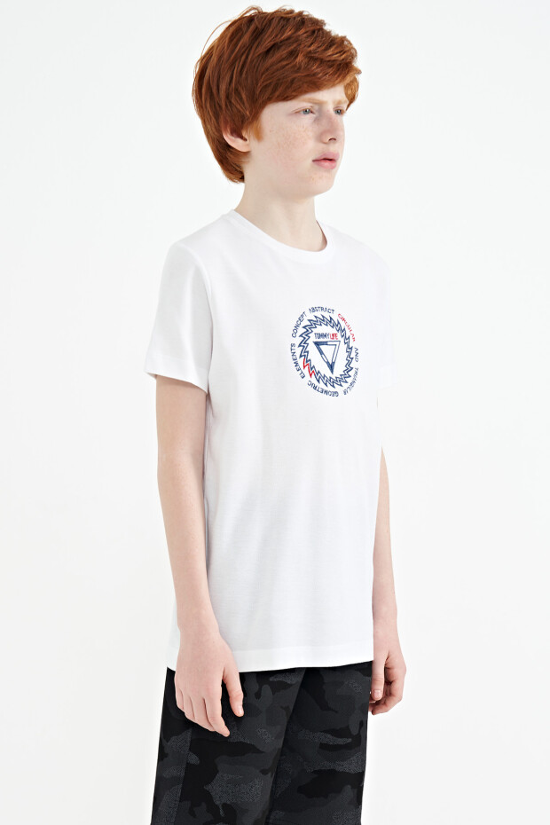 Beyaz Nakış İşleme Detaylı O Yaka Standart Kalıp Erkek Çocuk T-Shirt - 11115 - 4