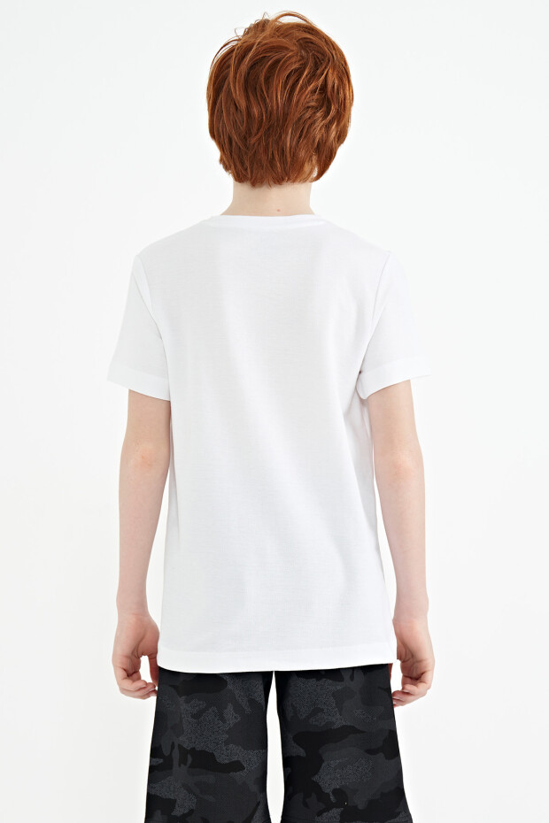 Beyaz Nakış İşleme Detaylı O Yaka Standart Kalıp Erkek Çocuk T-Shirt - 11115 - 7