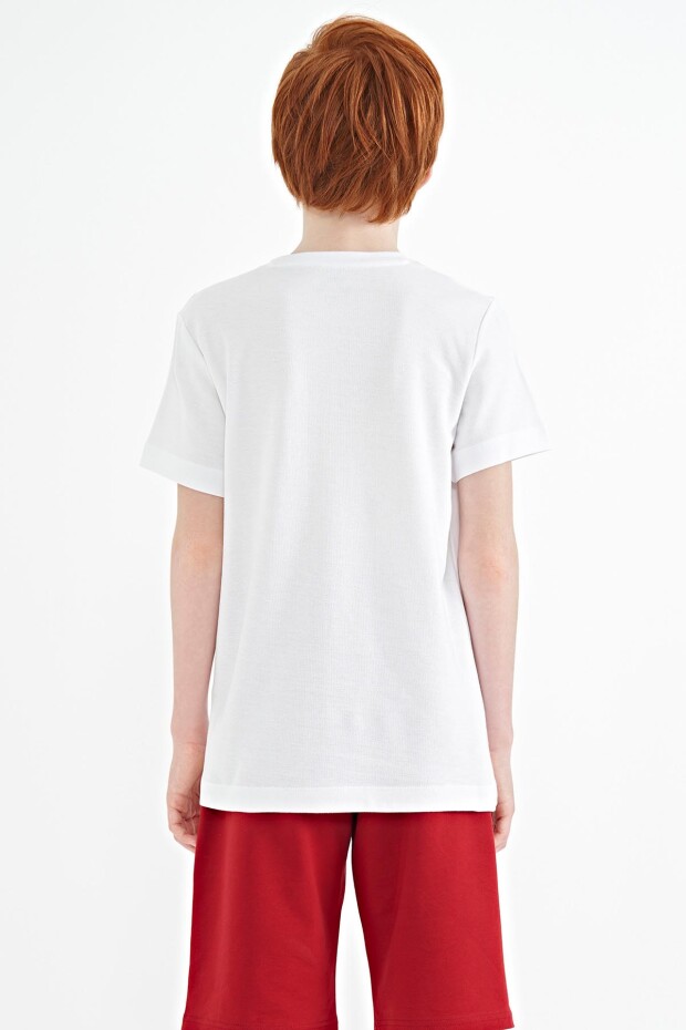 Beyaz Nakış İşleme Detaylı O Yaka Standart Kalıp Erkek Çocuk T-Shirt - 11115 - 8