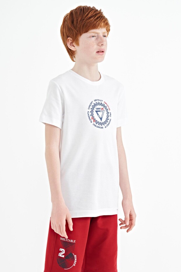 Beyaz Nakış İşleme Detaylı O Yaka Standart Kalıp Erkek Çocuk T-Shirt - 11115 - 6
