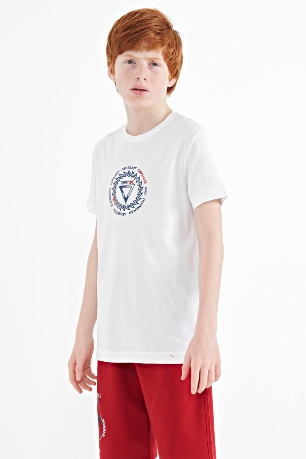 Beyaz Nakış İşleme Detaylı O Yaka Standart Kalıp Erkek Çocuk T-Shirt - 11115 - 5