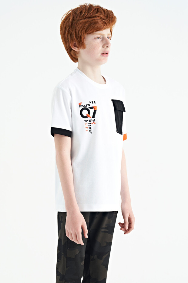 Beyaz O Yaka Oversize Cep Detaylı Erkek Çocuk T-Shirt - 11152