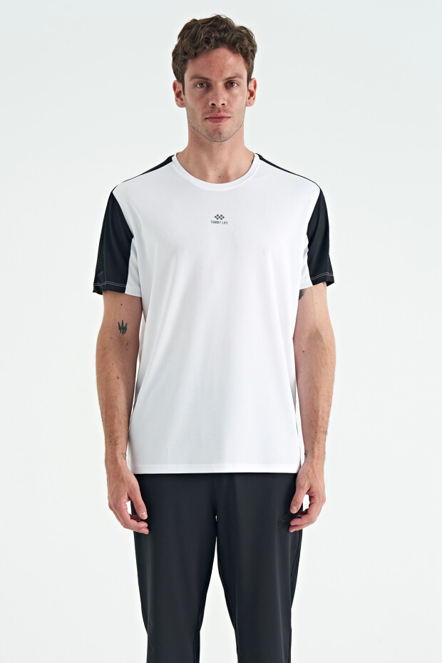 Beyaz O Yaka Standart Kalıp Sırt Baskı Detaylı Aktif Spor Erkek T-Shirt - 88256