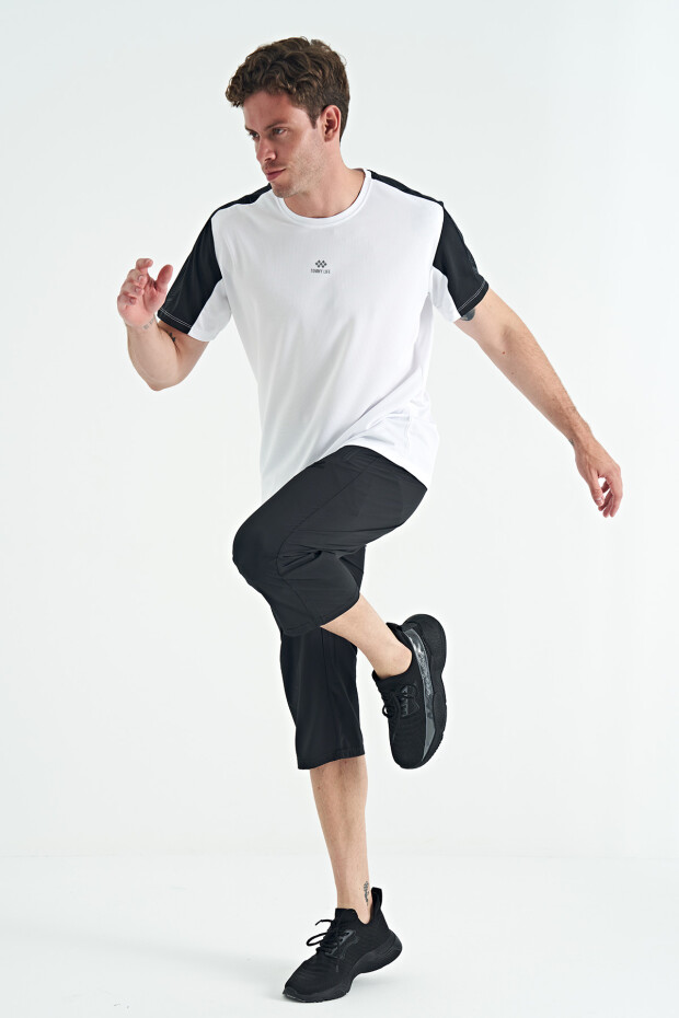 Beyaz O Yaka Standart Kalıp Sırt Baskı Detaylı Aktif Spor Erkek T-Shirt - 88256