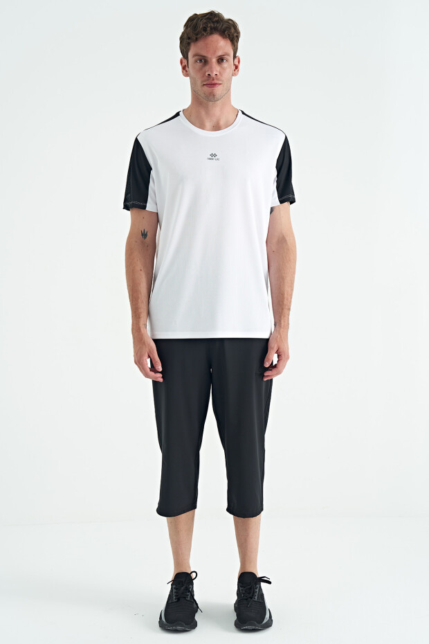 Beyaz O Yaka Standart Kalıp Sırt Baskı Detaylı Aktif Spor Erkek T-Shirt - 88256