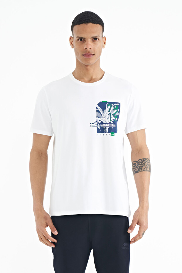 Beyaz Ön Arka Baskı Detaylı Standart Form Erkek T-shirt - 88233