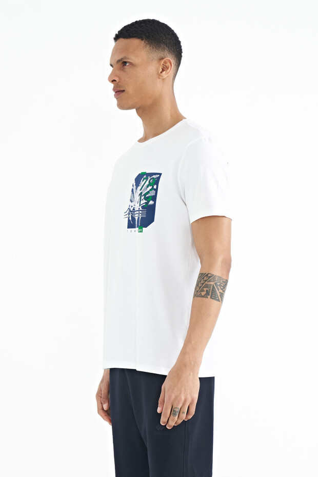 Beyaz Ön Arka Baskı Detaylı Standart Form Erkek T-shirt - 88233