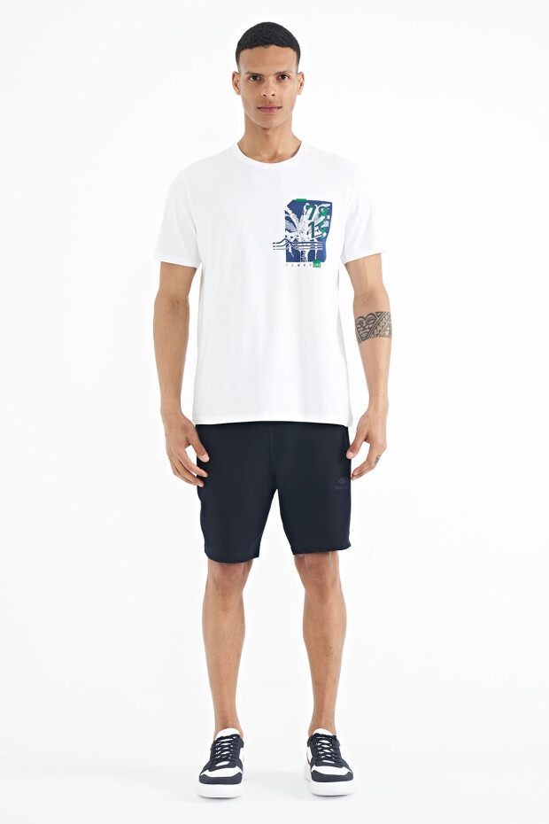 Beyaz Ön Arka Baskı Detaylı Standart Form Erkek T-shirt - 88233