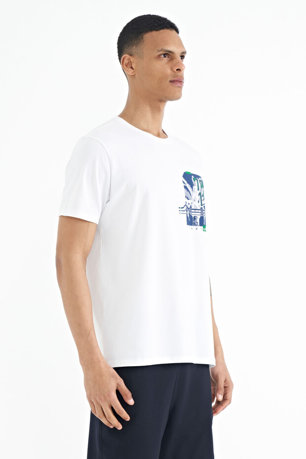 Beyaz Ön Arka Baskı Detaylı Standart Form Erkek T-shirt - 88233