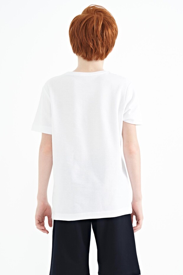 Beyaz Ön Yazı Nakışlı O Yaka Standart Kalıp Erkek Çocuk T-Shirt - 11118 - 7