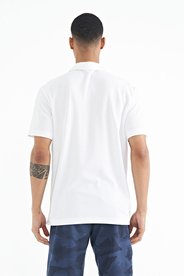 Beyaz Polo Yaka Logo Nakışlı Standart Form Erkek T-shirt - 88237
