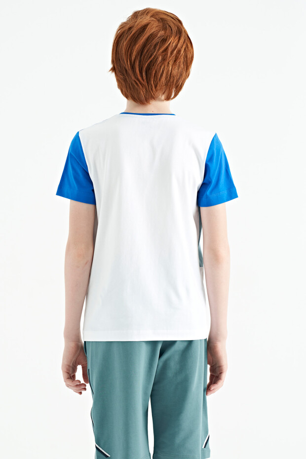 Beyaz Renk Bloklu O Yaka Baskı Detaylı Standart Kalıp Erkek Çocuk T-Shirt - 11135 - 14