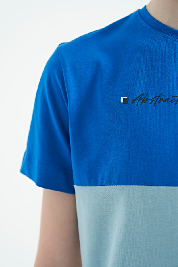 Beyaz Renk Bloklu O Yaka Baskı Detaylı Standart Kalıp Erkek Çocuk T-Shirt - 11135 - 5