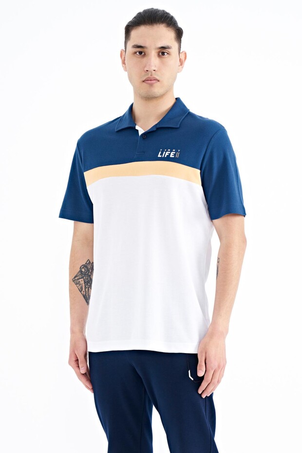 Beyaz Renk Geçişli Polo Yaka Standart Kalıp Erkek T-shirt - 88238