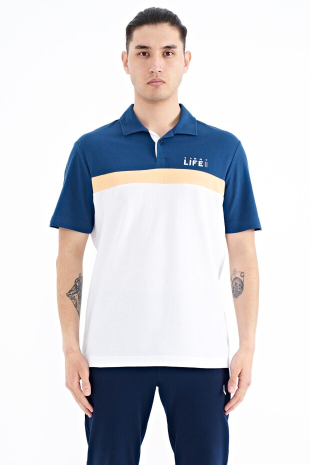 Beyaz Renk Geçişli Polo Yaka Standart Kalıp Erkek T-shirt - 88238