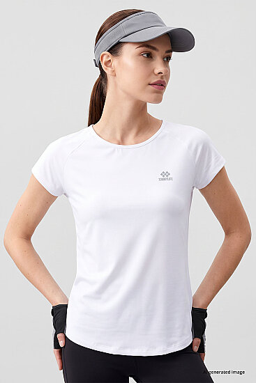 Beyaz Sırt Pencereli Kısa Kol Standart Kalıp O Yaka Kadın T-Shirt - 97101 
