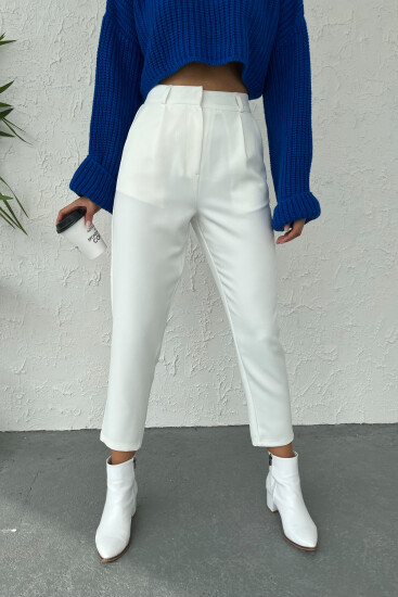 Beyaz Standart Kalıp Kadın Kumaş Pantolon - 02047 - Thumbnail