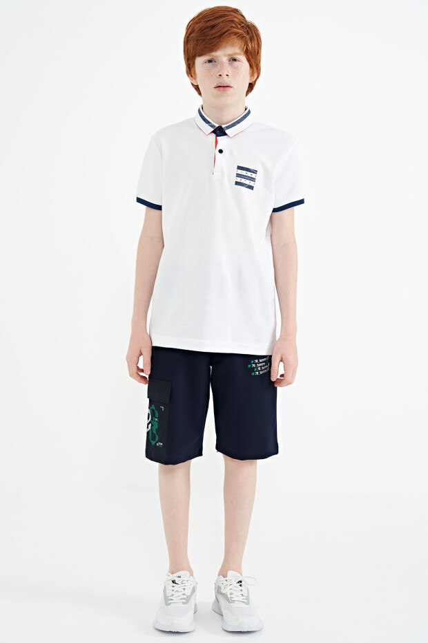 Beyaz Yakası Renk Bloklu Baskı Detaylı Standart Kalıp Erkek Çocuk T-Shirt - 11111