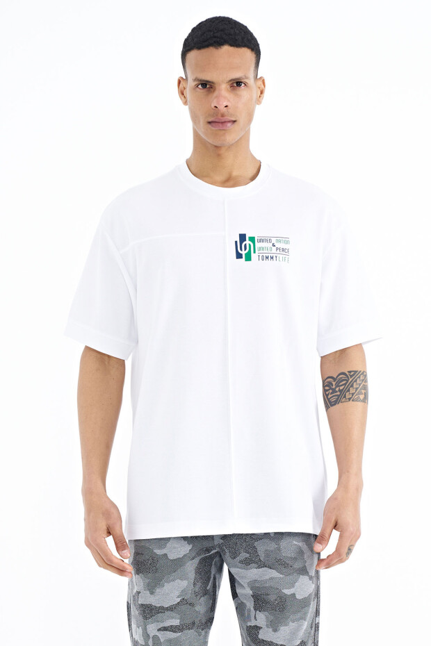 Beyaz Yazı Baskı Detaylı O Yaka Oversize Erkek T-shirt - 88197