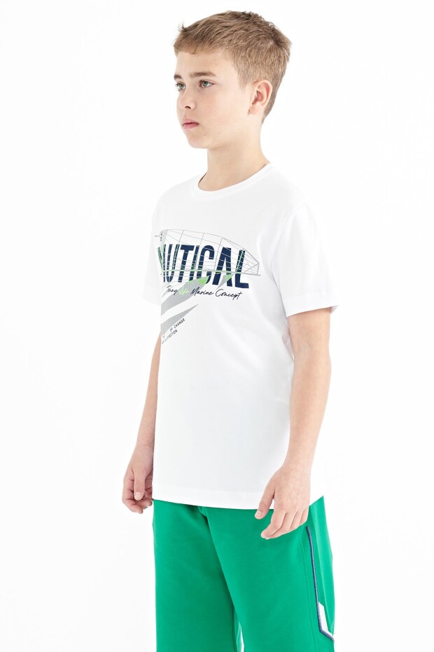 Beyaz Yazı Baskılı O Yaka Standart Kalıp Erkek Çocuk T-Shirt - 11100