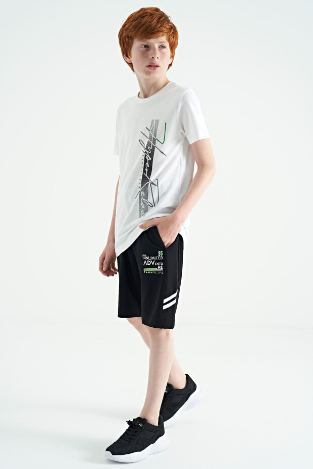 Beyaz Yazı Baskılı O Yaka Standart Kalıp Erkek Çocuk T-Shirt - 11119 - 7
