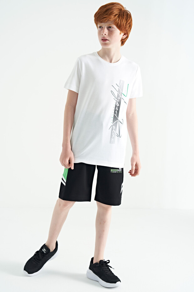 Beyaz Yazı Baskılı O Yaka Standart Kalıp Erkek Çocuk T-Shirt - 11119 - 4