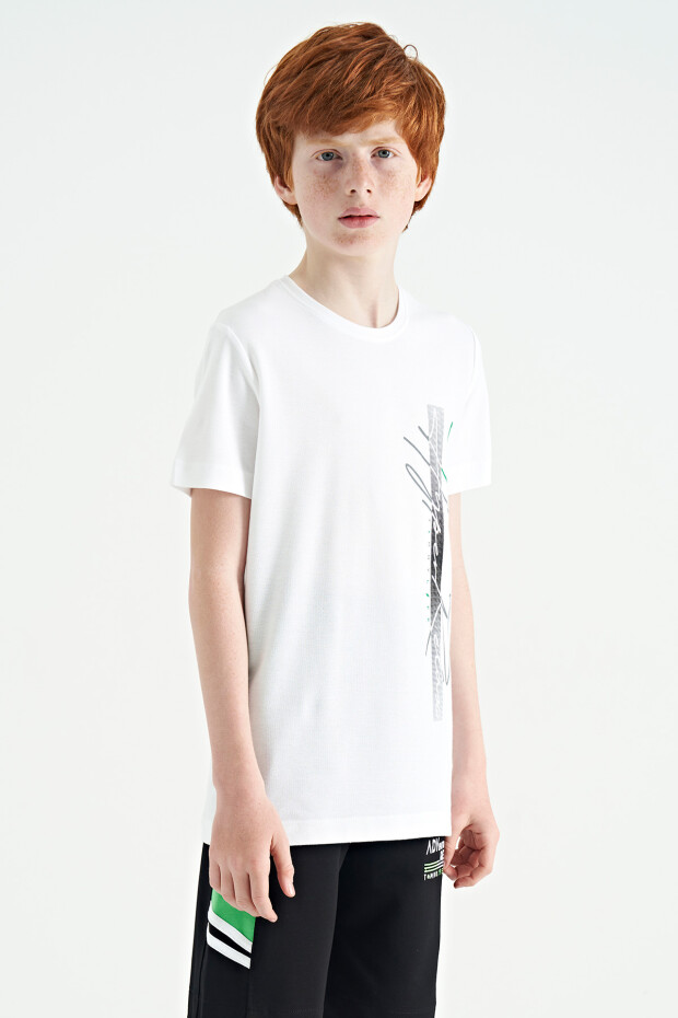 Beyaz Yazı Baskılı O Yaka Standart Kalıp Erkek Çocuk T-Shirt - 11119 - 5