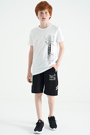 Beyaz Yazı Baskılı O Yaka Standart Kalıp Erkek Çocuk T-Shirt - 11119 - TOMMYLIFE (1)
