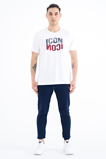 Beyaz Yazı Baskılı O Yaka Standart Kalıp Erkek T-Shirt - 88174 - TOMMYLIFE (1)