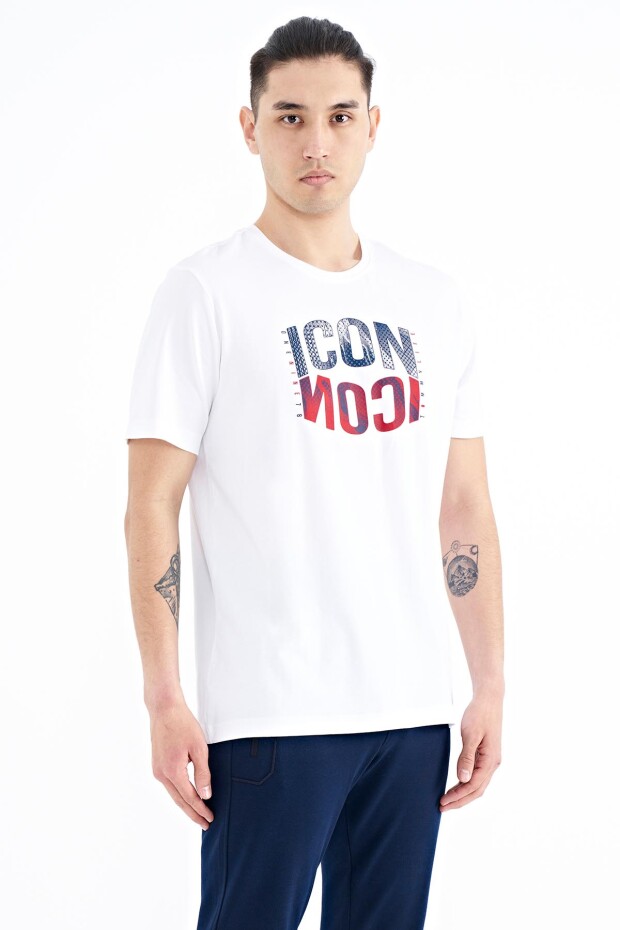 Beyaz Yazı Baskılı O Yaka Standart Kalıp Erkek T-Shirt - 88174