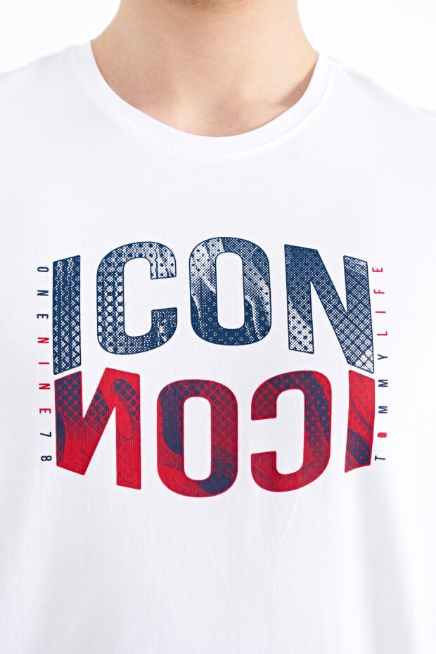 Beyaz Yazı Baskılı O Yaka Standart Kalıp Erkek T-Shirt - 88174