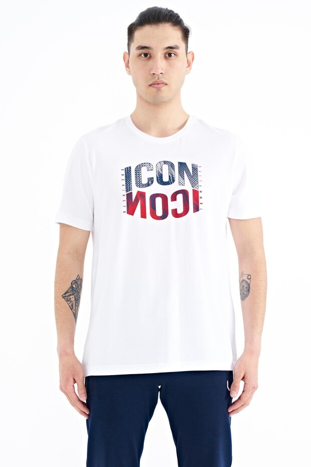 Beyaz Yazı Baskılı O Yaka Standart Kalıp Erkek T-Shirt - 88174