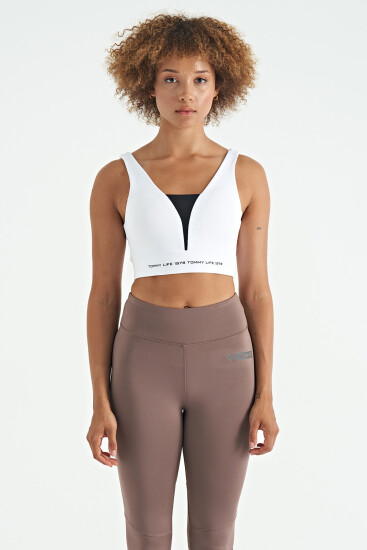 Beyaz Yazı Baskılı Renk Bloklu Dar Kalıp Dalgıç Kumaş Kadın Büstiyer - 97271 - TOMMYLIFE