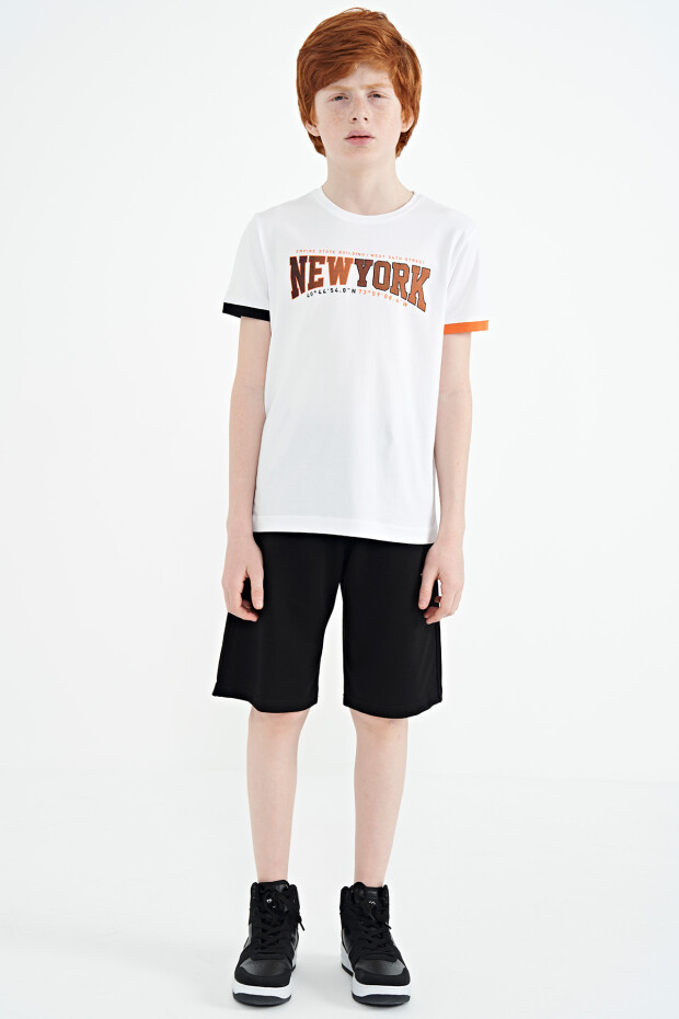 Beyaz Yazı Baskılı Standart Kalıp O Yaka Erkek Çocuk T-Shirt - 11105